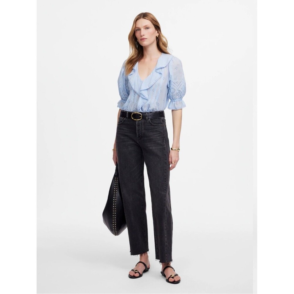 Madewell Pieced Barrel Leg Jeans Lockside Wash Raw Hem Button-fly SZ 28 6